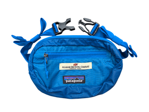 Blue waist bag with Patagonia logo and Allagash Brewing Company patch
