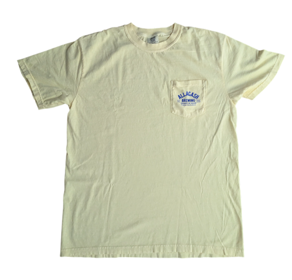 Yellow t-shirt with a small pocket on a white background
