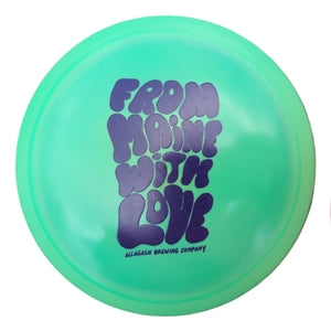 Green disc with blue text 'From Maine With Love'.
