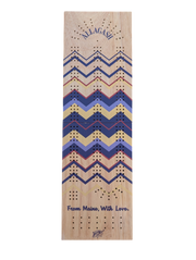 Wooden game board with zigzag pattern and 'Allagash' branding on a white background