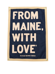 Navy banner with 'From Maine, With Love' text and Allagash Brewing Company logo.