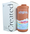 A red travel mug with Colorful Allagash Logo next to the box