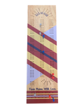 Wooden cribbage board with colorful design and 'Allagash' branding on a white background