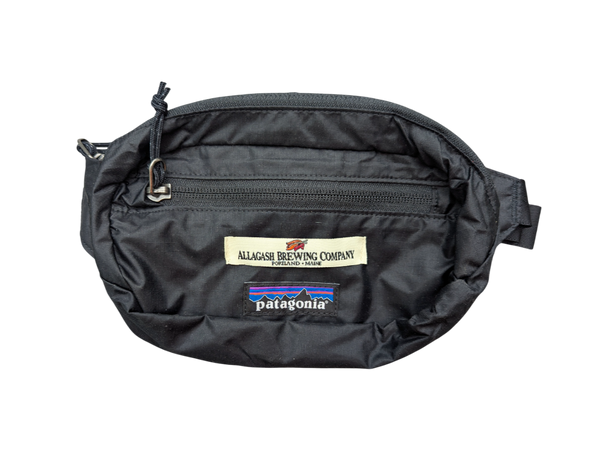Black waist bag with Allagash Brewing Company and Patagonia logos on a white background