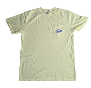 Yellow t-shirt with a small pocket on a white background