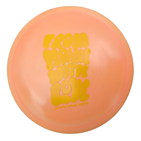 Orange disc with yellow text 'From Maine With Love'.