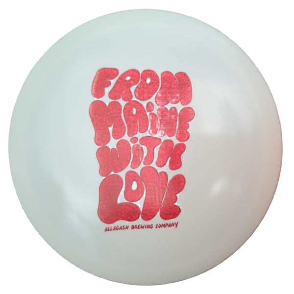 White disc with red text 'From Maine With Love'.
